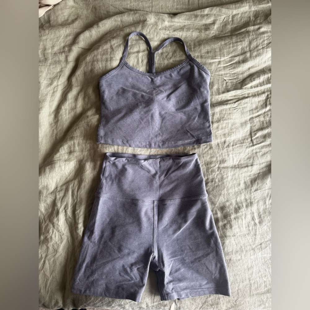 Beyond Yoga Lavender Purple Cropped Tank & High-Waist Bike Shorts Set